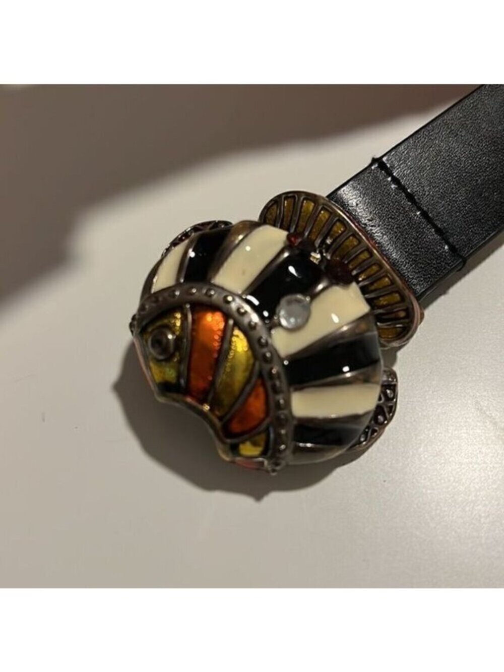 Chico’s Adjustable Leather Enameled Bling Fish Leather Belt Size S/M - Picture 8 of 10